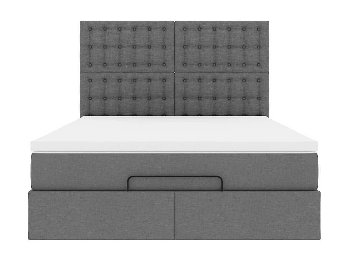 Cadre de lit ottoman avec matelas gris foncé 140x190 cm tissu