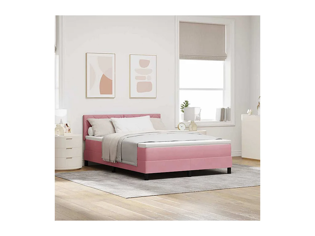 Cama Box Spring com Colchão Rosa 160 x 200 cm tecido