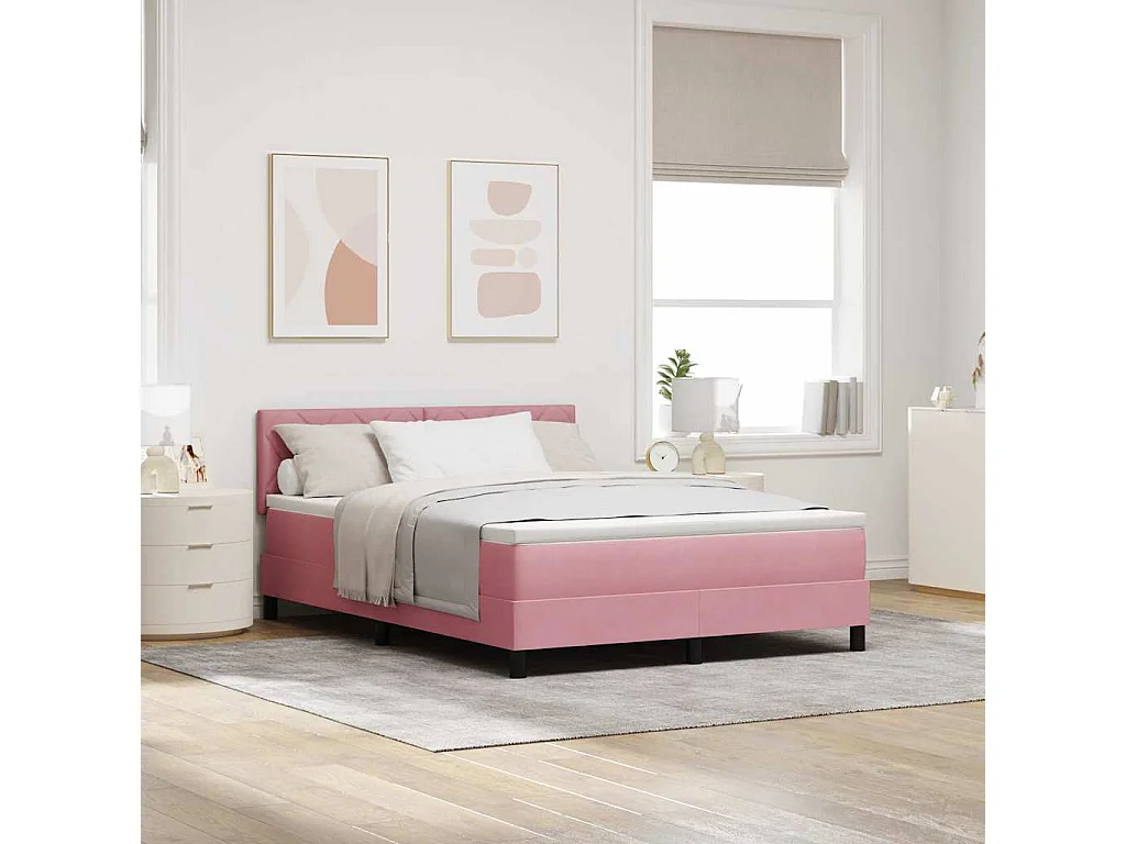 Lit à ressorts avec coussin Rose 160 x 200 cm Velours