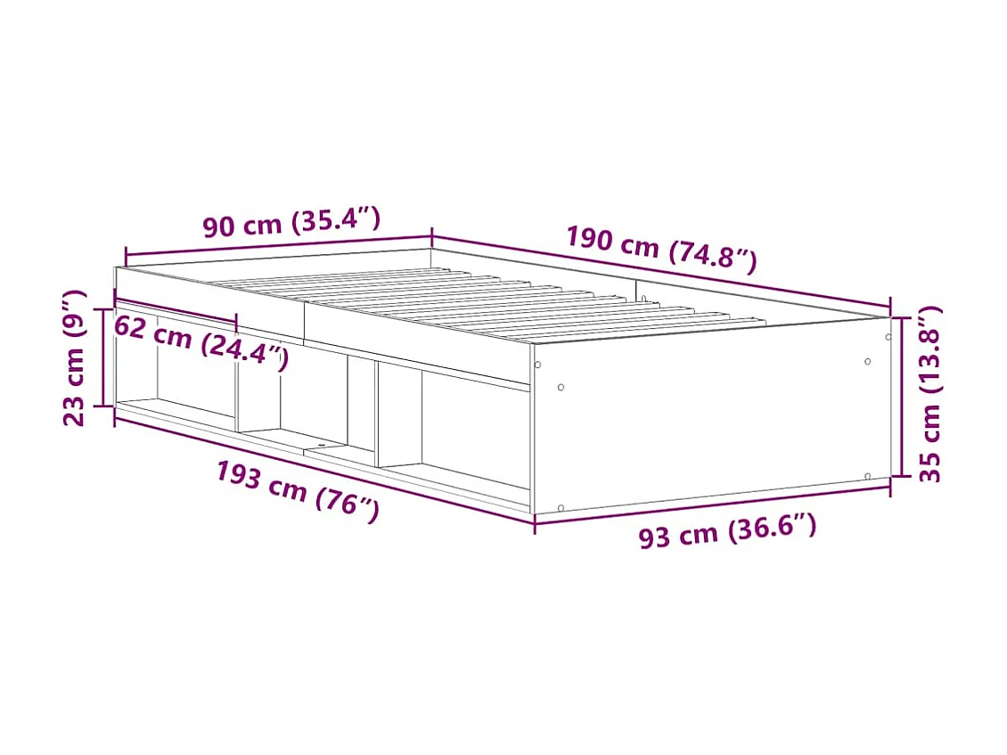 Bedframe zonder matras spaanplaat artisanaal eikenkleurig