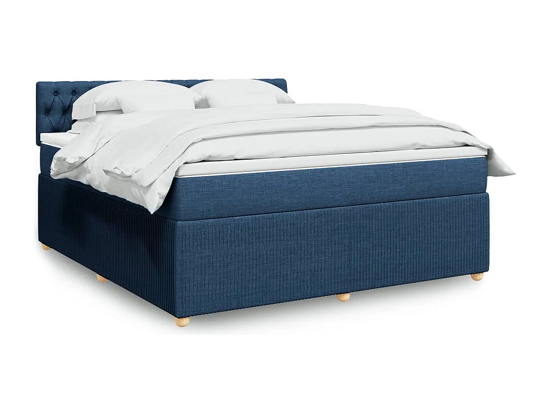 Cama box spring con colchón tela azul 180x200 cm