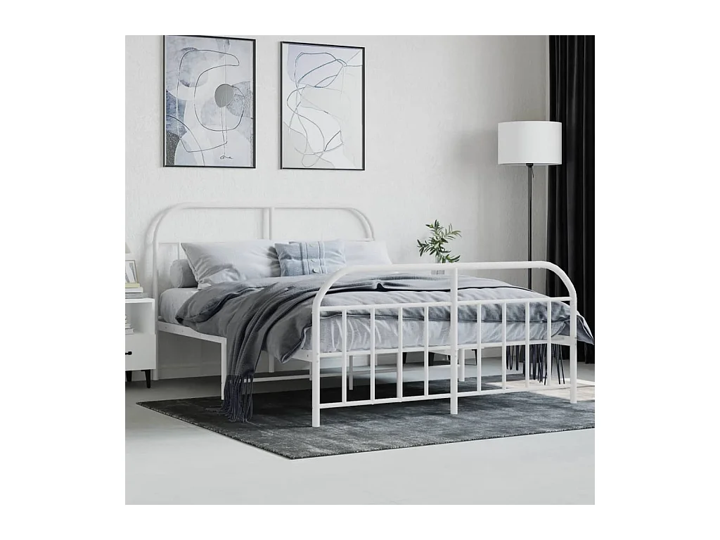 Bettgestell mit Kopf- und Fußteil Metall Weiß 140x200 cm