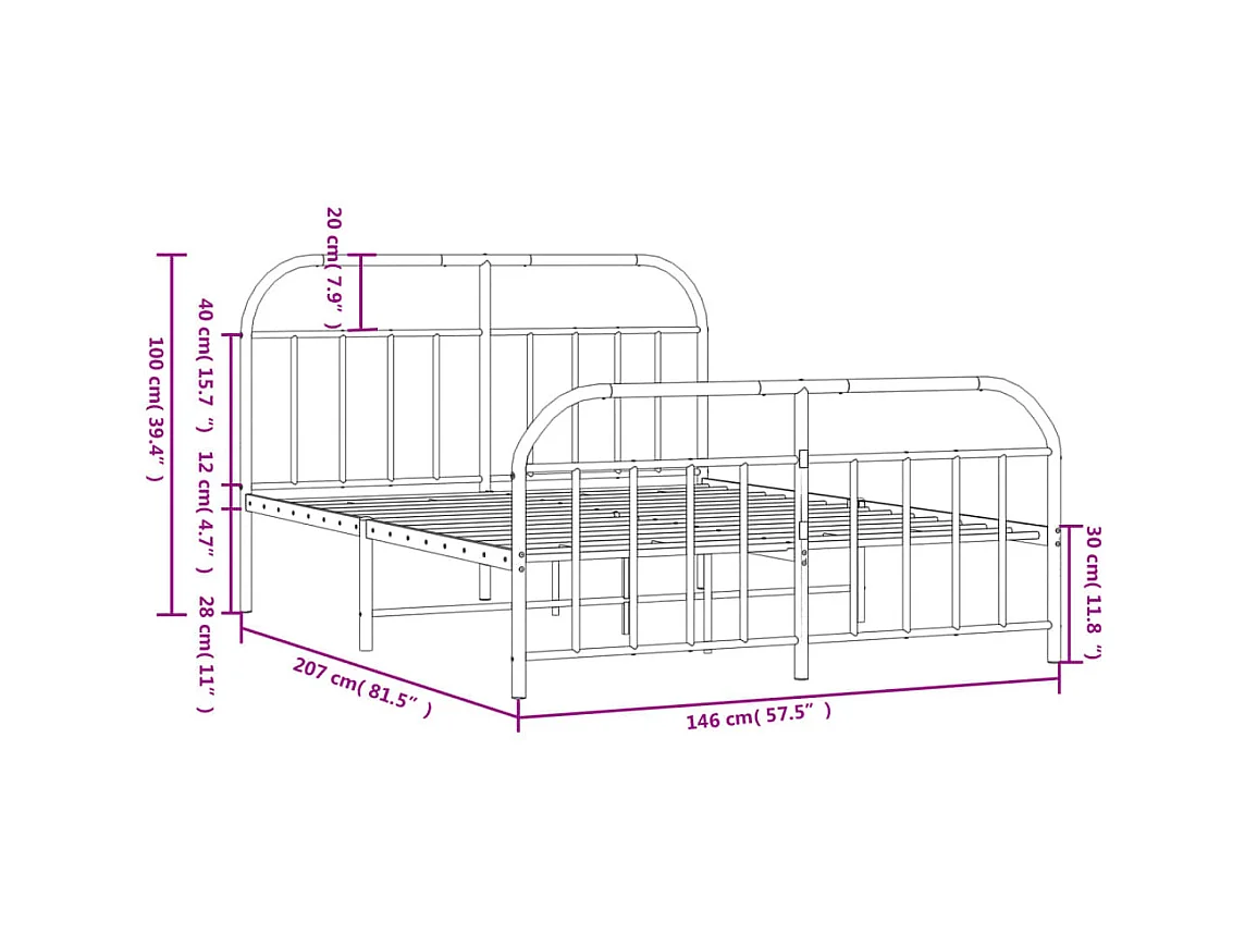 Bettgestell mit Kopf- und Fußteil Metall Weiß 140x200 cm