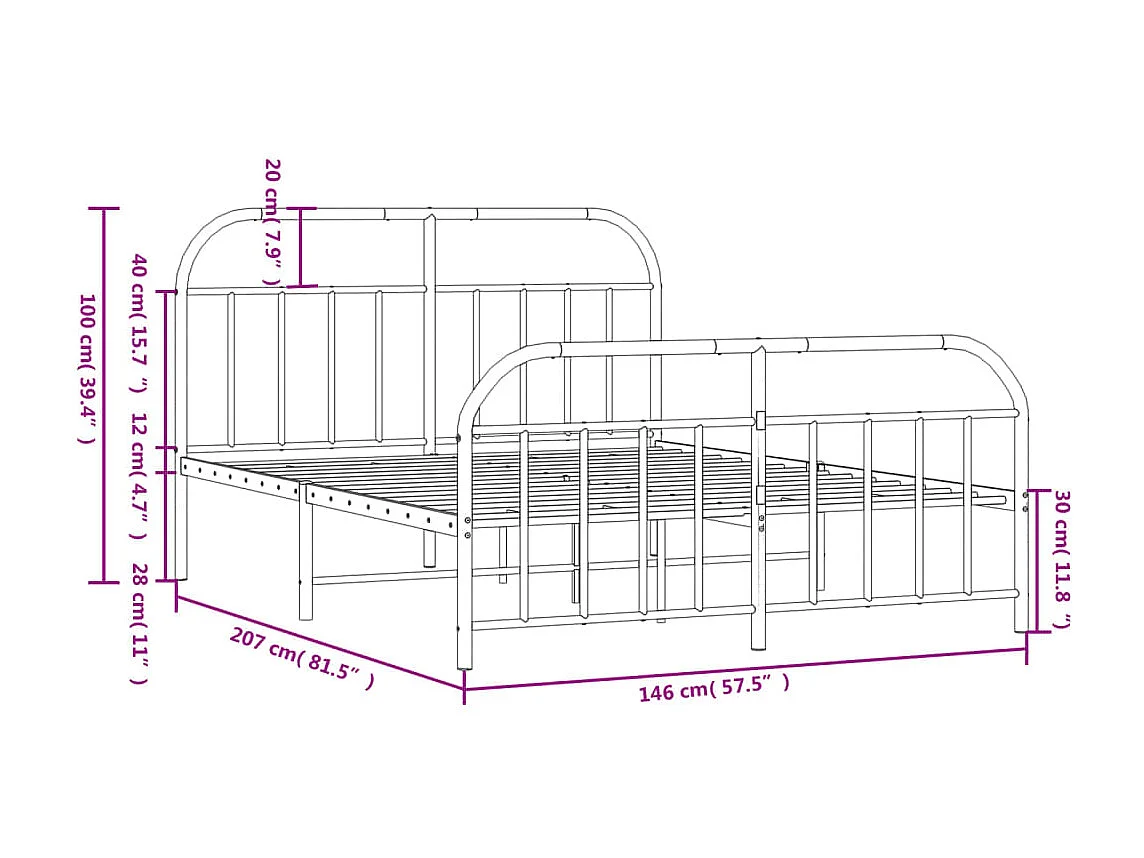 Bedframe met hoofd- en voeteneinde metaal wit 140x200 cm