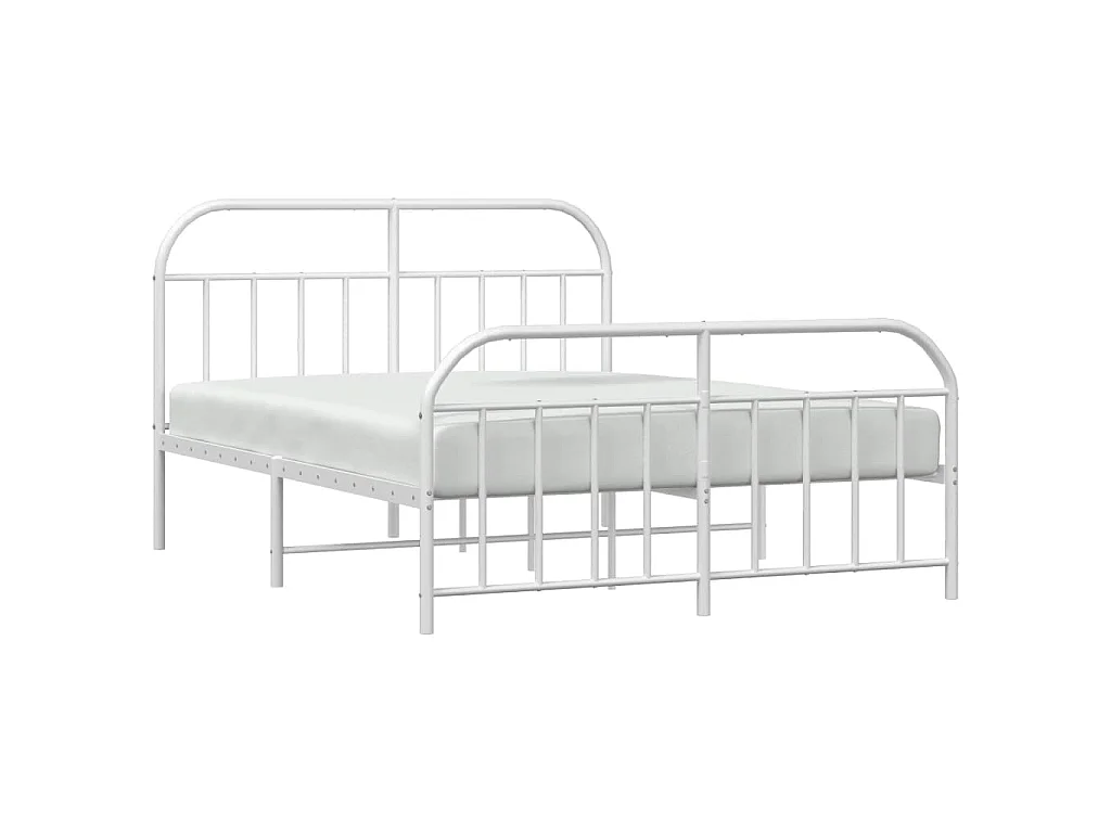 Cadre de lit métal sans matelas et pied de lit blanc 140x200 cm
