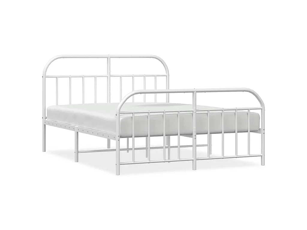 Cadre de lit métal sans matelas et pied de lit blanc 140x200 cm