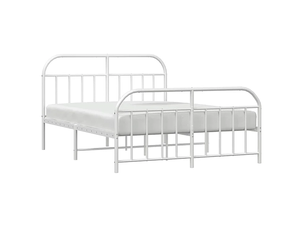 Cadre de lit métal sans matelas et pied de lit blanc 140x200 cm