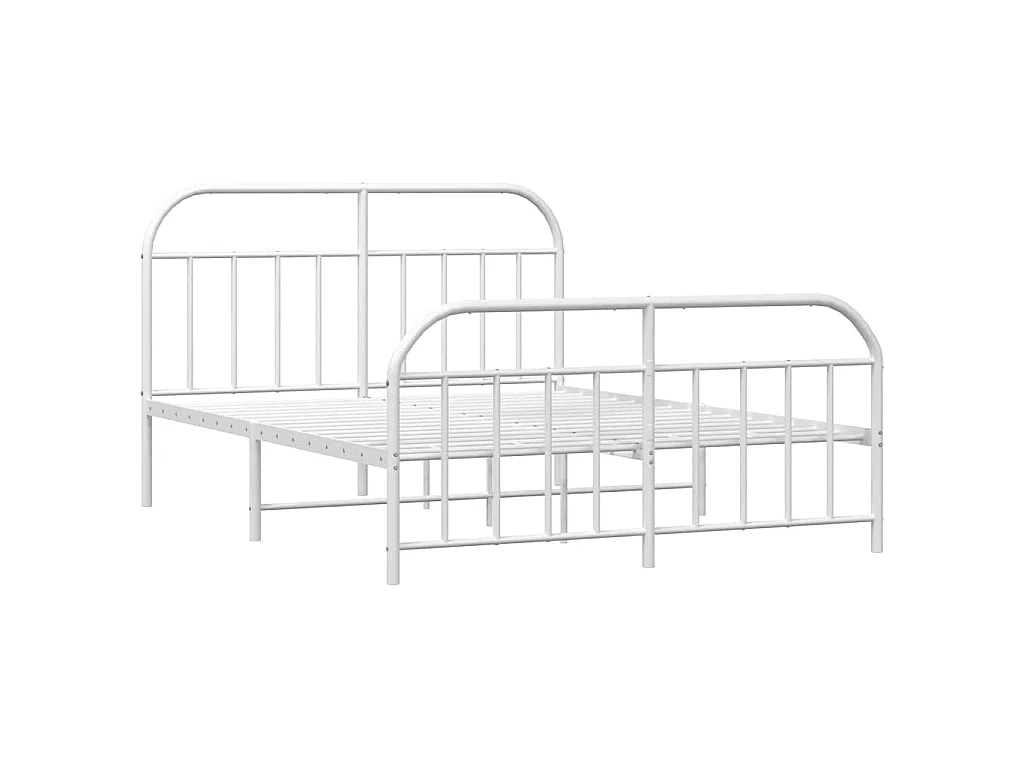 Cadre de lit métal sans matelas et pied de lit blanc 140x200 cm