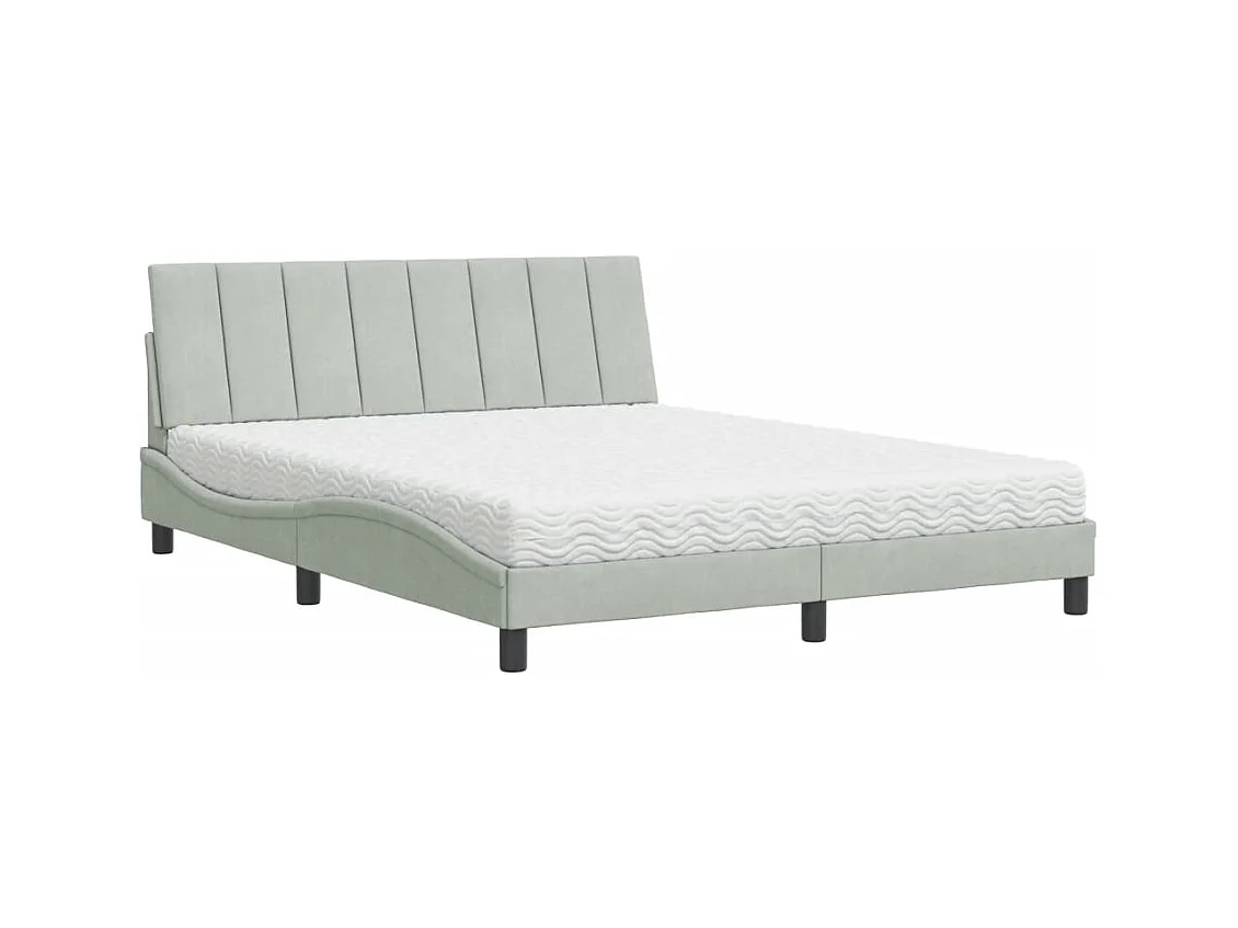 Lit avec matelas Hanko gris clair 160x200 cm velours