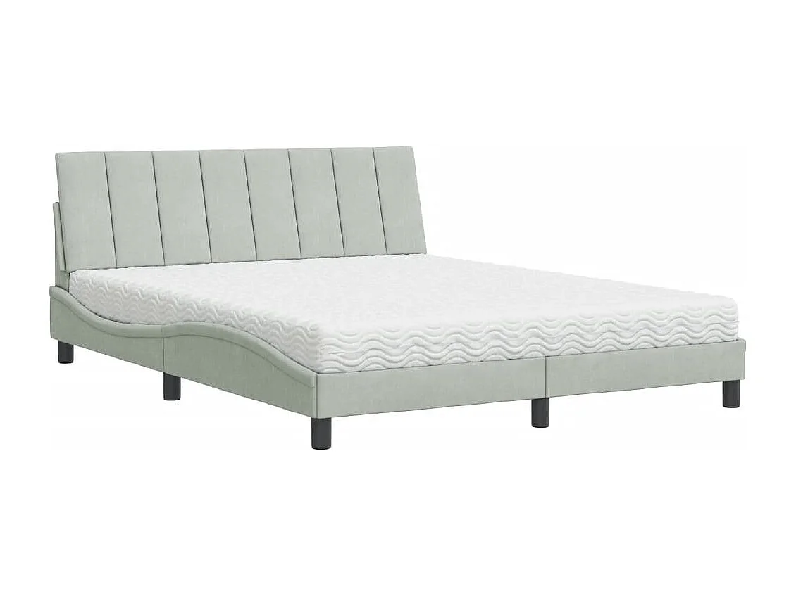 Lit avec matelas Hanko gris clair 160x200 cm velours