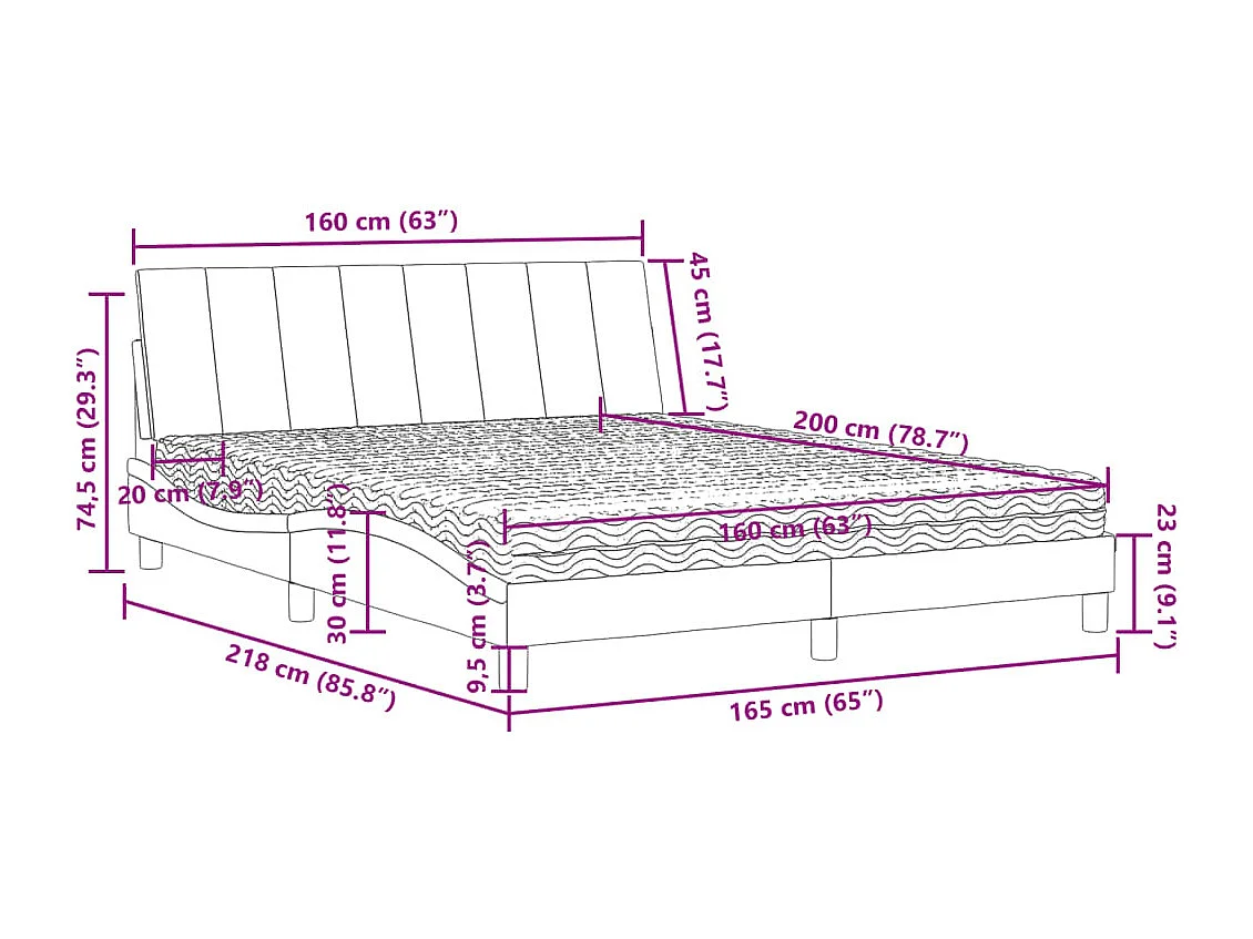 Lit avec matelas Hanko gris clair 160x200 cm velours