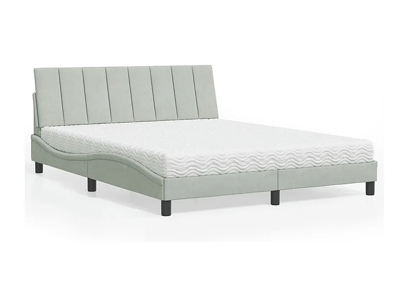 Lit avec matelas Hanko gris clair 160x200 cm velours