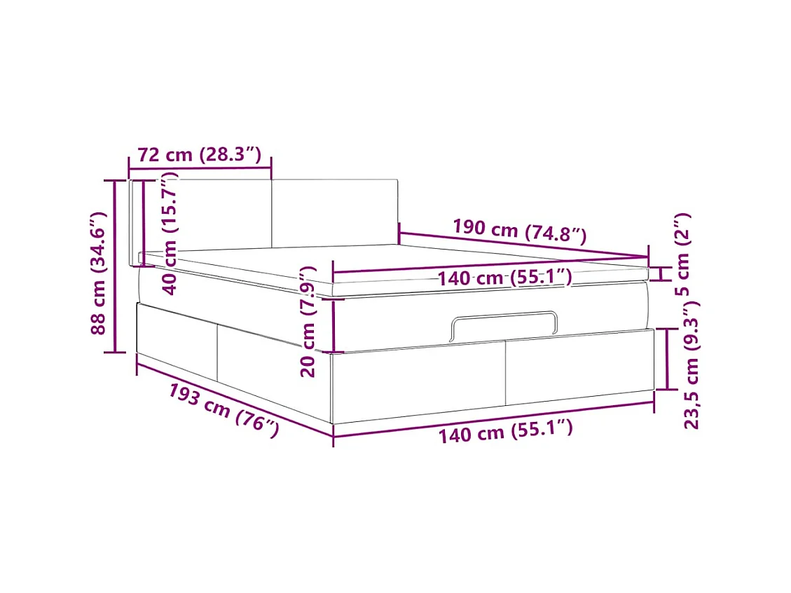 Ottoman bed met matras 140x190cm fluweel zwart