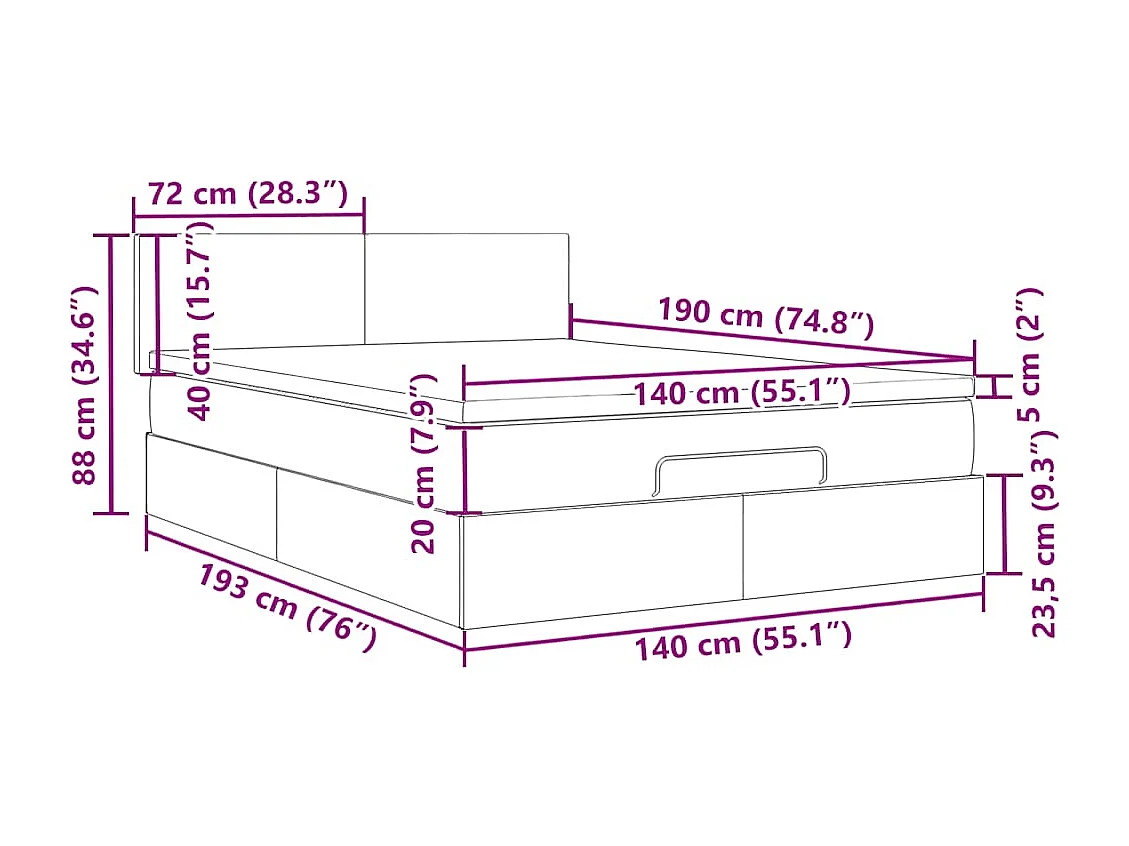 Ottoman bed met matras 140x190cm fluweel zwart