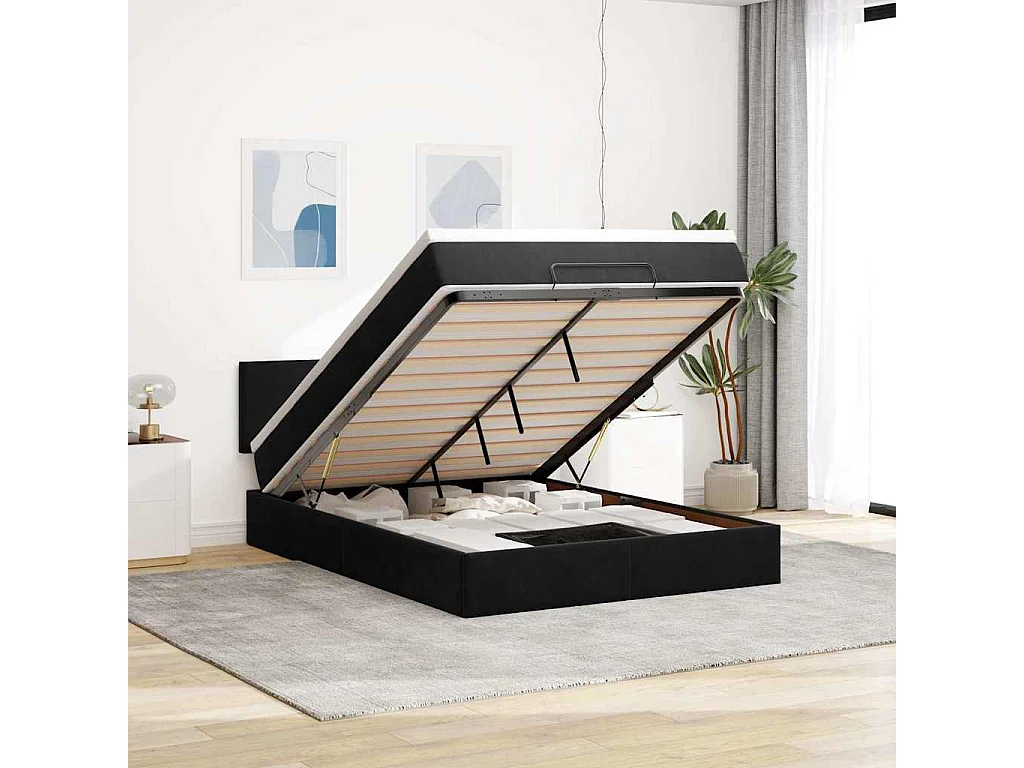 Ottoman bed met matras 140x190cm fluweel zwart