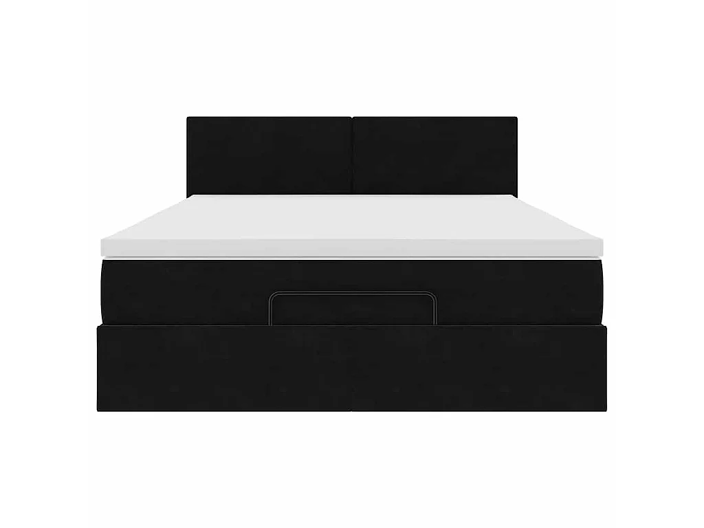 Struttura Letto Pouf con Materasso Nero 140x190 cm in Velluto