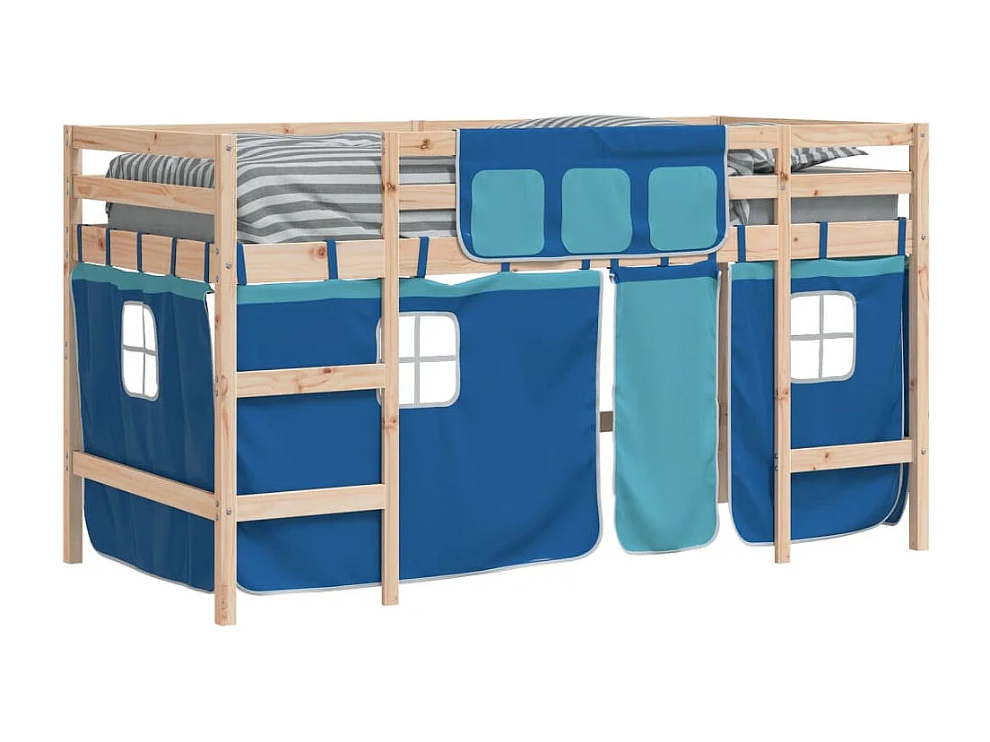 Lit mezzanine enfants avec rideaux sans matelas bleu 90x200cm