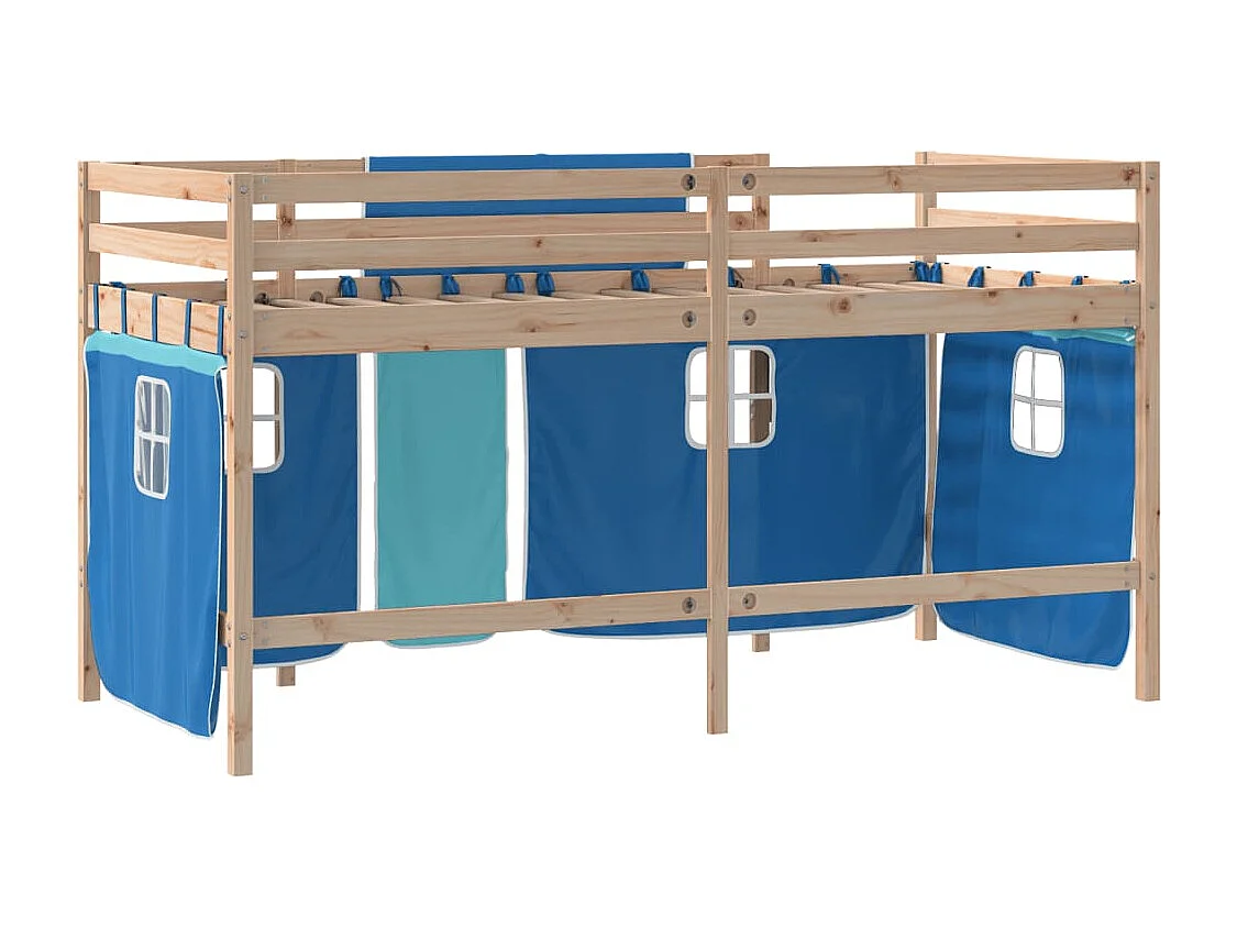 Lit mezzanine enfants avec rideaux sans matelas bleu 90x200cm