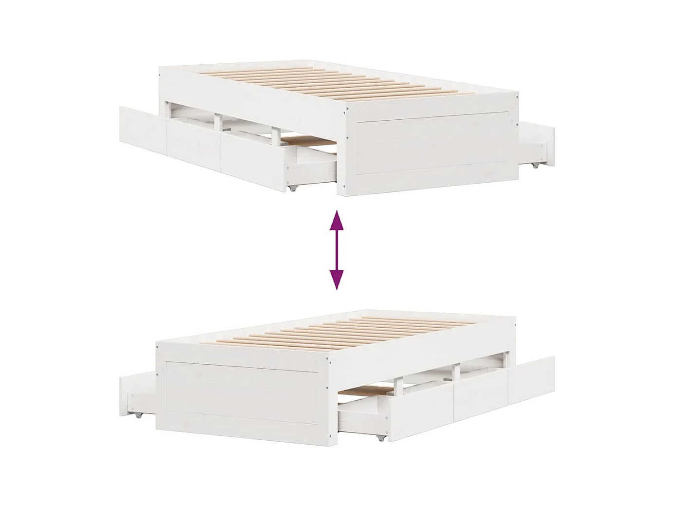 Giroletto senza Materasso con Cassetti Bianco 90x190 cm Pino