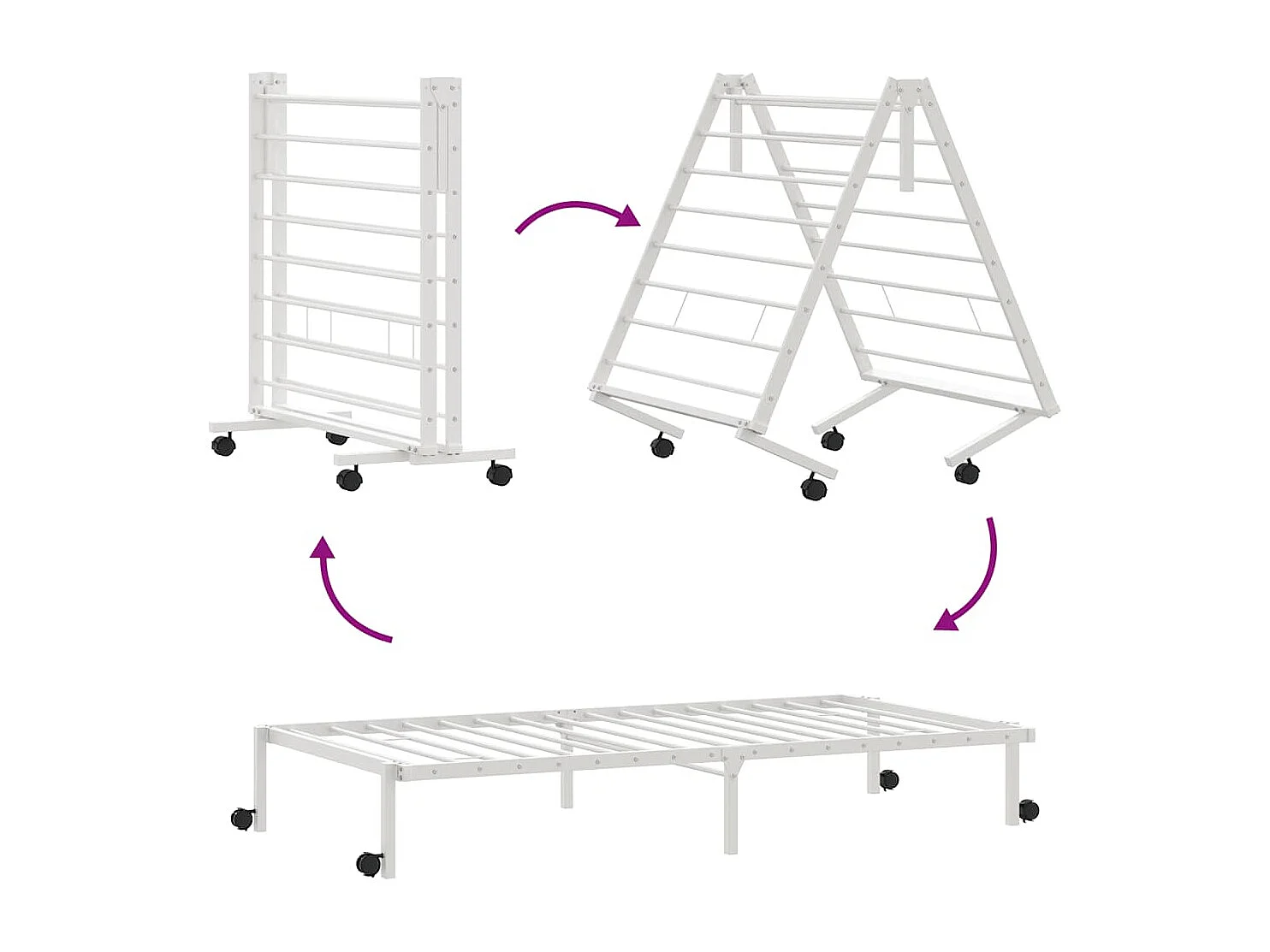 Cadre de lit sans matelas pliable blanc 90x200 cm acier