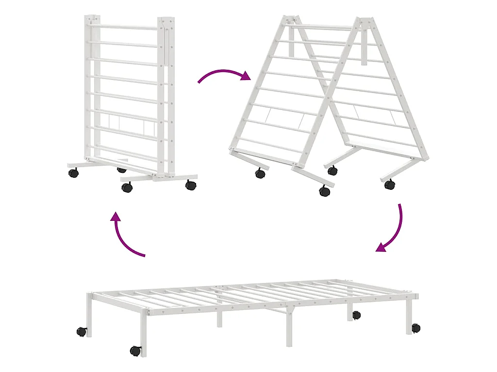 Bedframe zonder matras opvouwbaar 90x200 cm staal wit