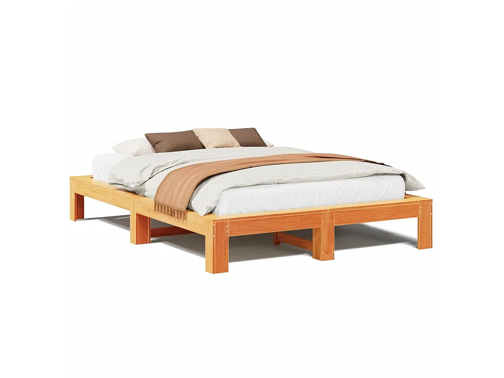 Cadre de lit sans matelas cire marron 140x190cm bois pin massif