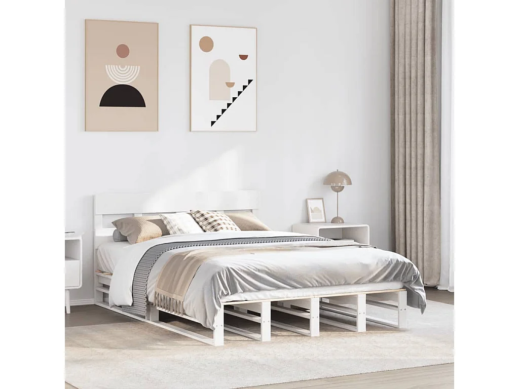 Cadre de lit sans matelas blanc 140x190 cm bois de pin massif