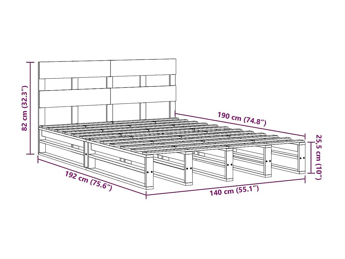Cadre de lit sans matelas blanc 140x190 cm bois de pin massif