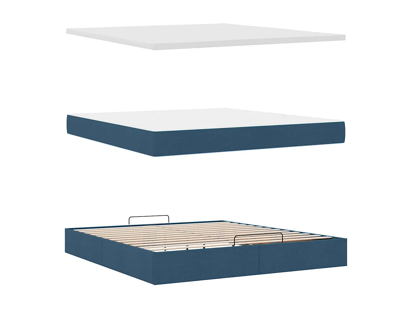 Estructura de cama otomana con colchón tela azul 180x200cm