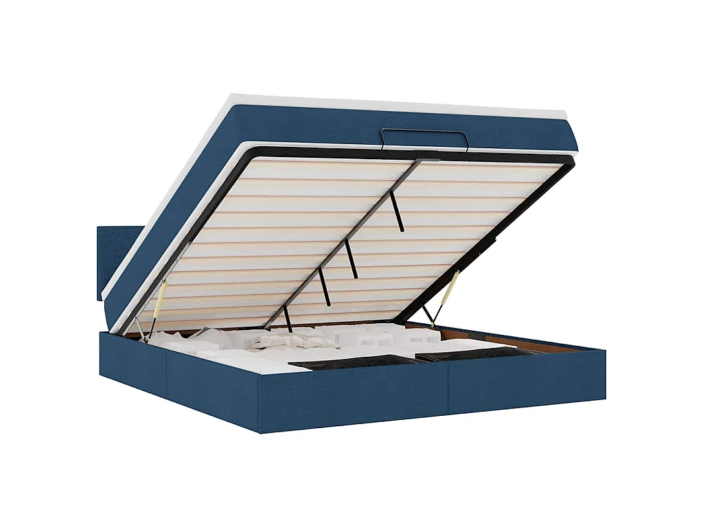 Cadre de lit ottoman avec matelas bleu 180x200 cm tissu