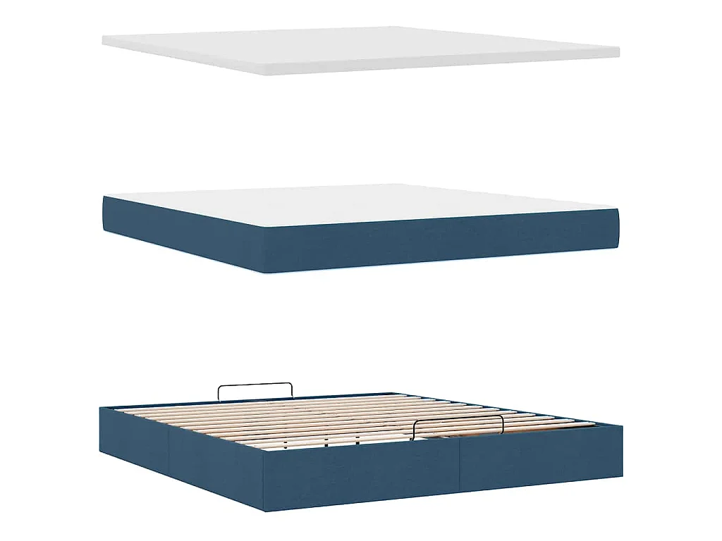 Cadre de lit ottoman avec matelas bleu 180x200 cm tissu