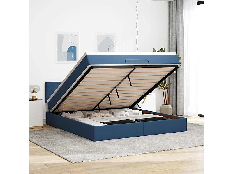 Struttura Letto Pouf con Materasso Blu 180x200cm in Tessuto