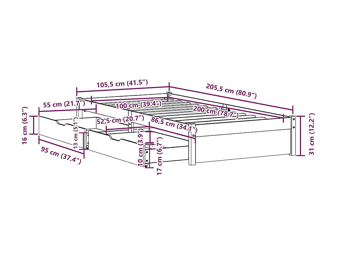 Cadre de lit sans matelas blanc 100x200 cm bois de pin massif