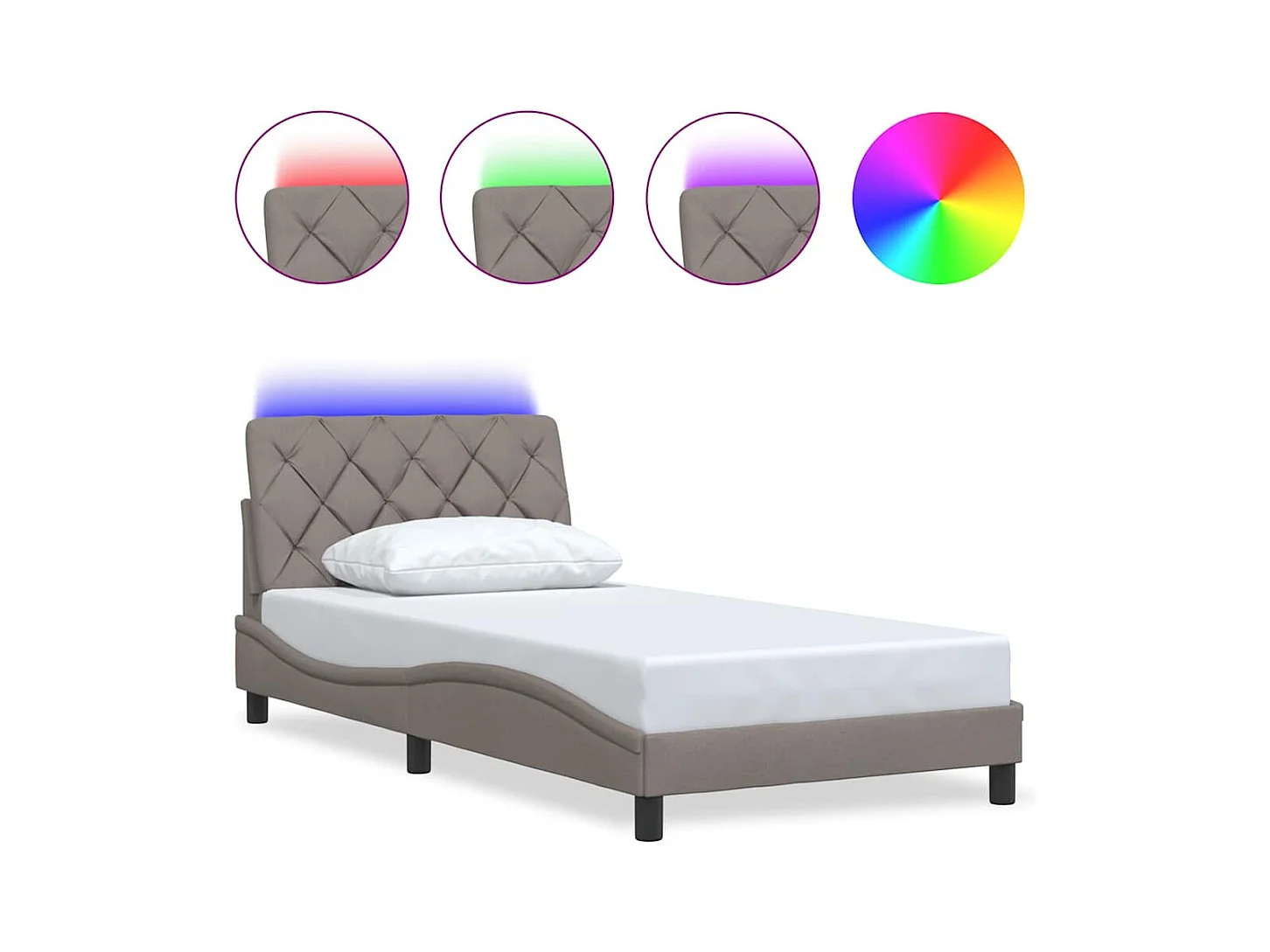 Giroletto con LED senza Materasso Tortora 100x200 cm in Tessuto