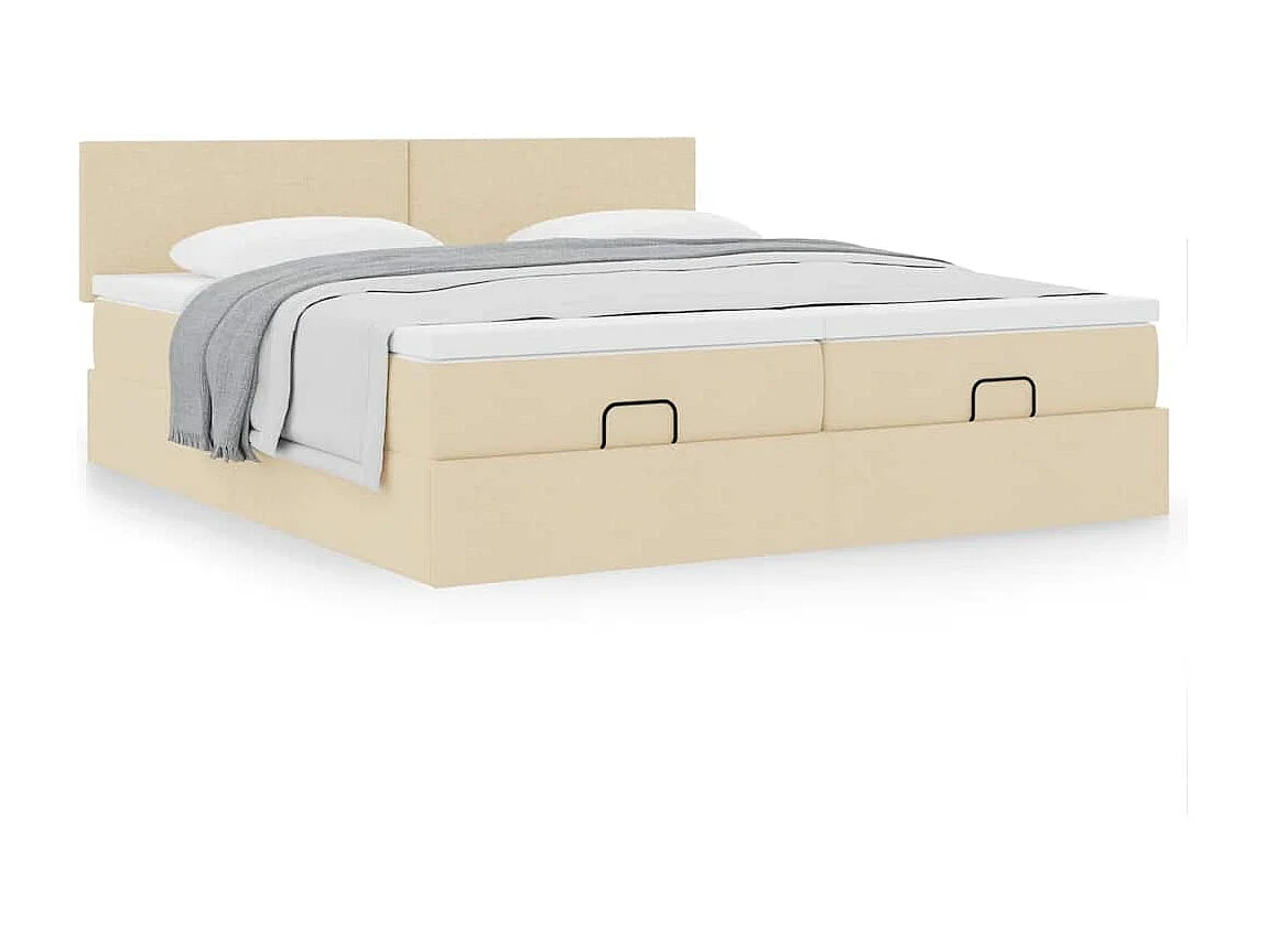 Cadre de lit ottoman avec matelas crème 180x200 cm tissu