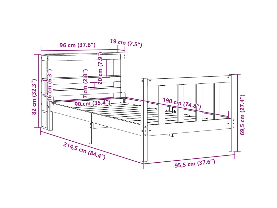 Cama sem colchão 90x190 cm madeira de pinho maciça branco