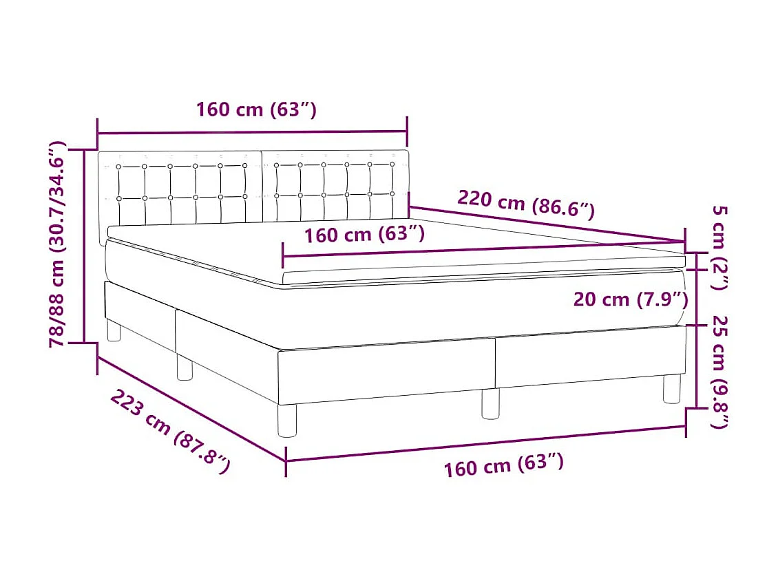Boxspring met matras fluweel lichtgrijs 160x220 cm