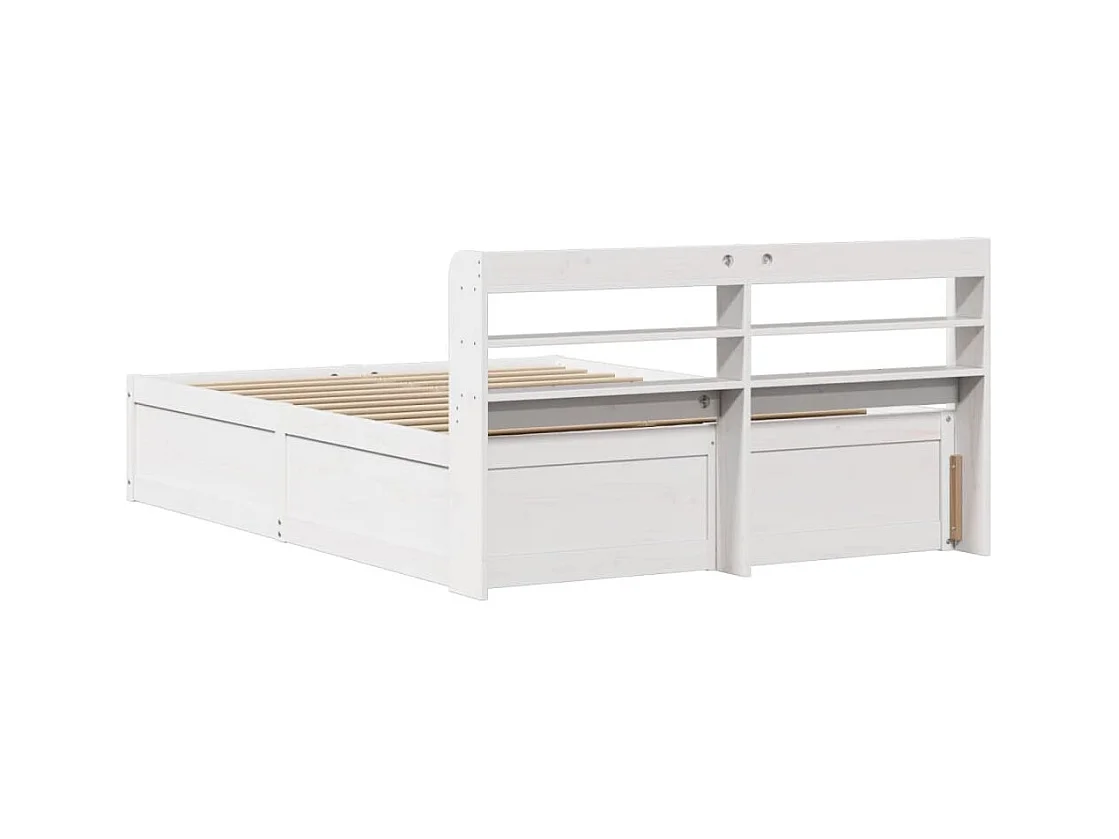 Bedframe met hoofdbord massief grenenhout wit 160x200 cm