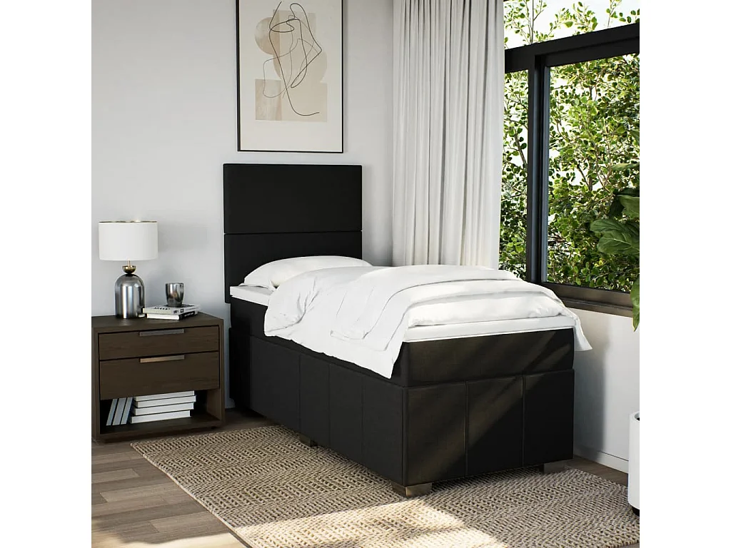 Sommier à lattes de lit avec matelas Noir 90x200 cm Tissu