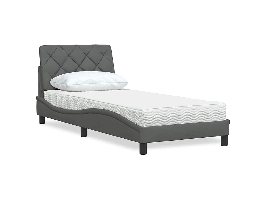 Lit avec matelas gris foncé 90x200 cm tissu
