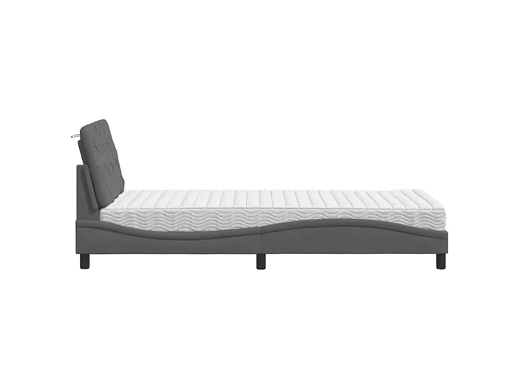 Lit avec matelas gris foncé 90x200 cm tissu