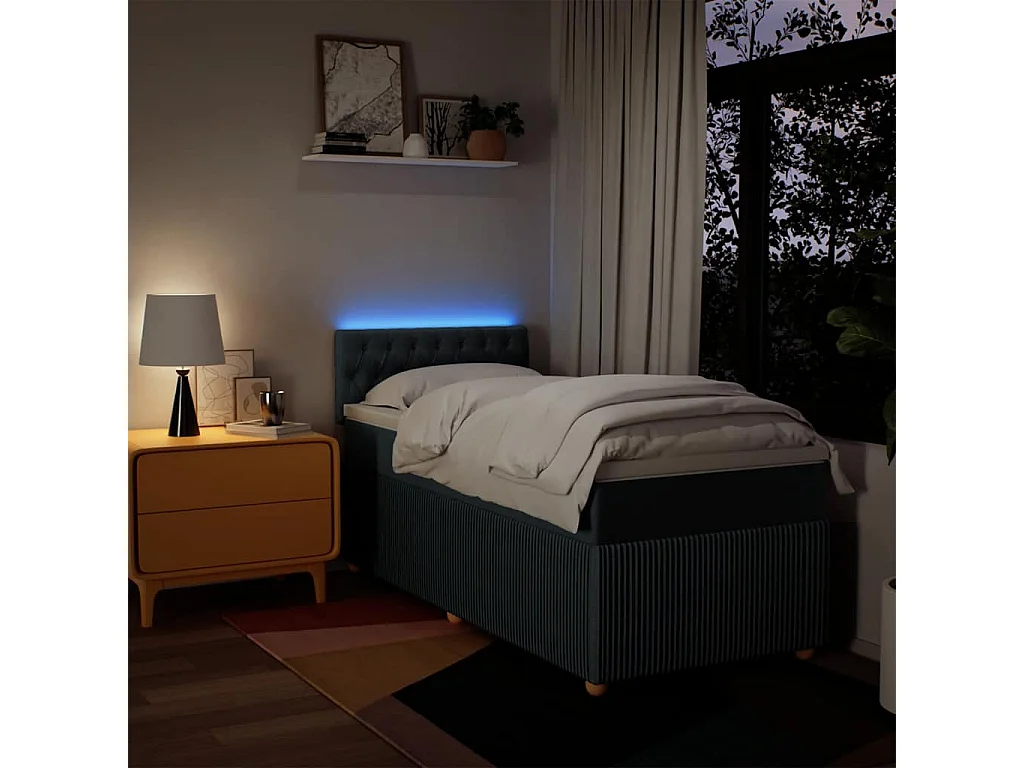 Cama com molas/colchão 90x200 cm tecido azul