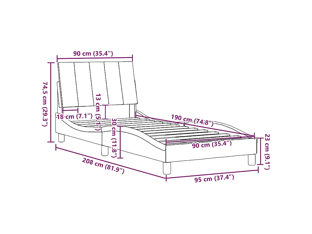 Estrutura de cama sem colchão Hanko 90x190 cm tecido preto