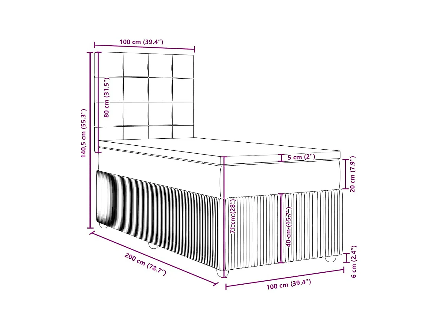 Sommier à lattes de lit avec matelas Crème 100x200 cm Tissu