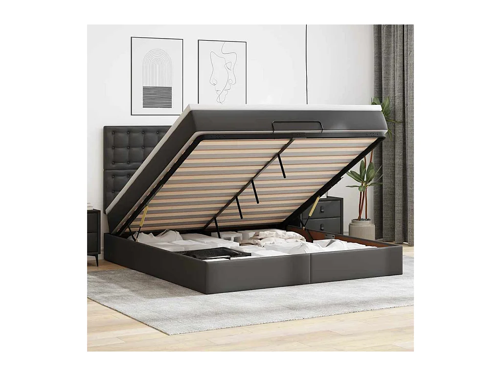 Ottoman-Bett mit Matratze & LEDs Schwarz 180x200 cm Kunstleder