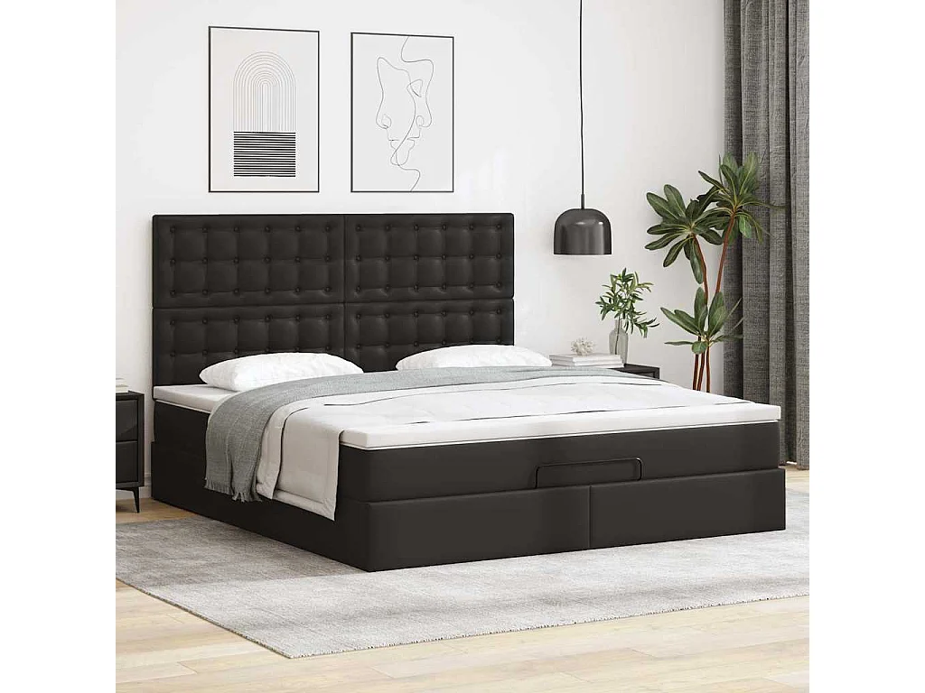Ottoman-Bett mit Matratze & LEDs Schwarz 180x200 cm Kunstleder
