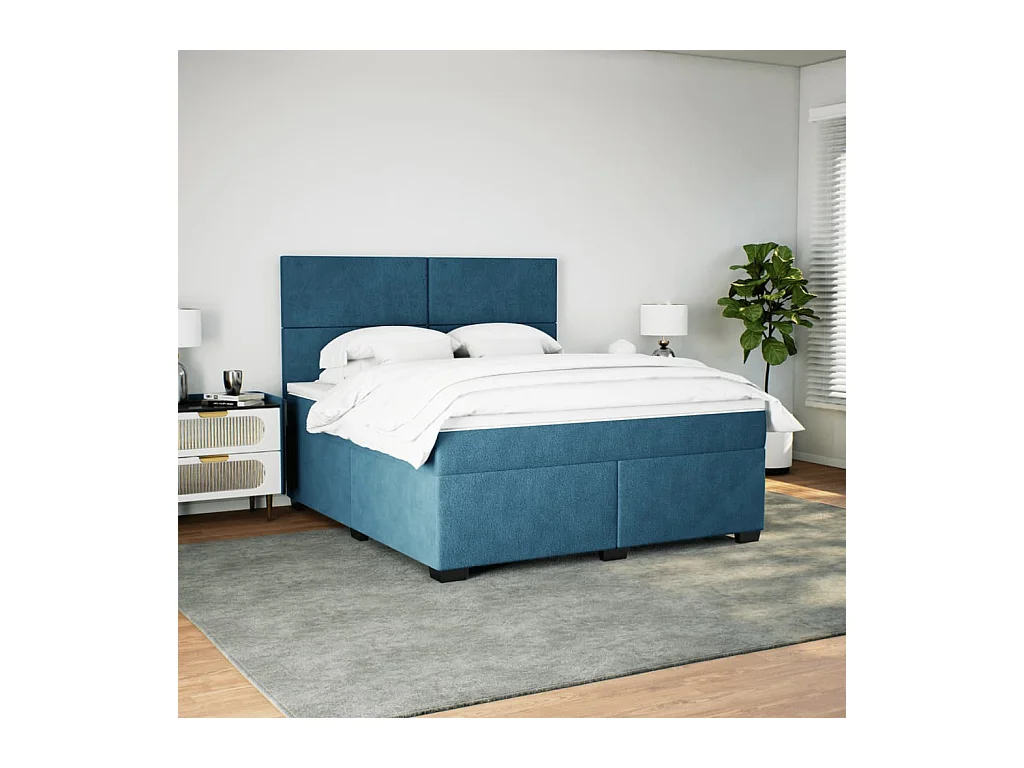 Sommier à lattes de lit et matelas bleu 180x200 cm velours