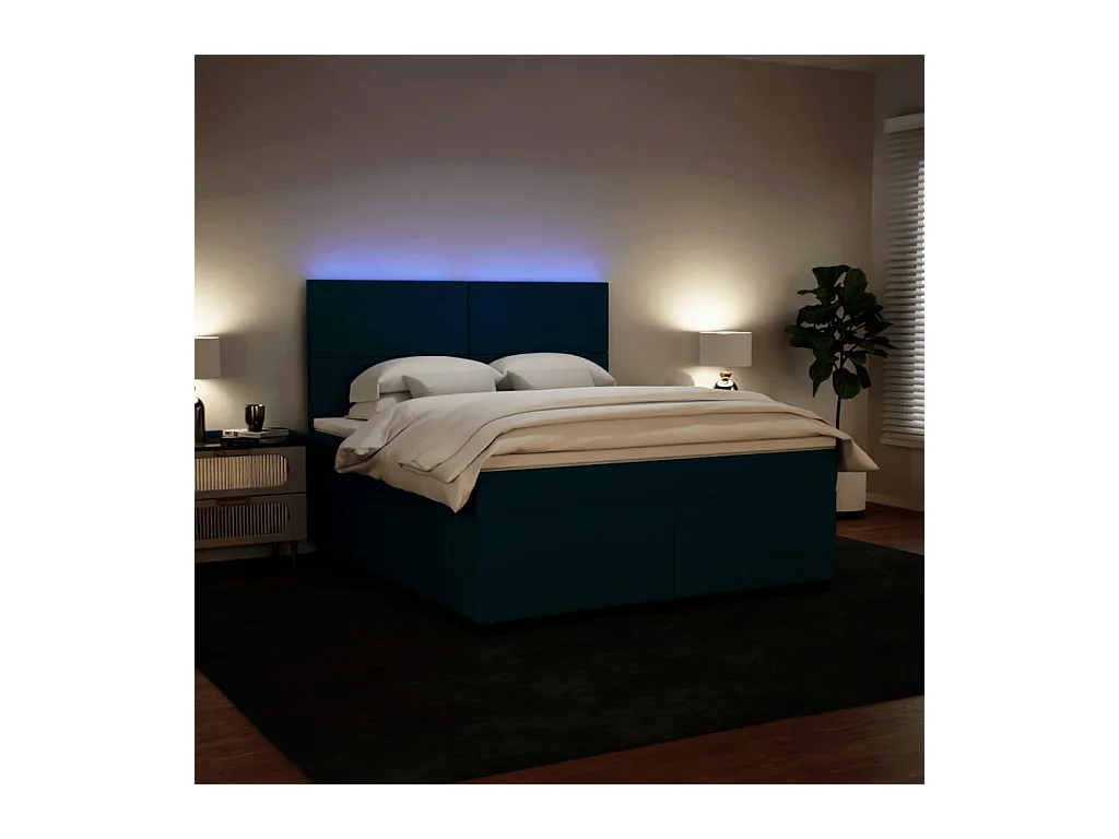 Sommier à lattes de lit et matelas bleu 180x200 cm velours