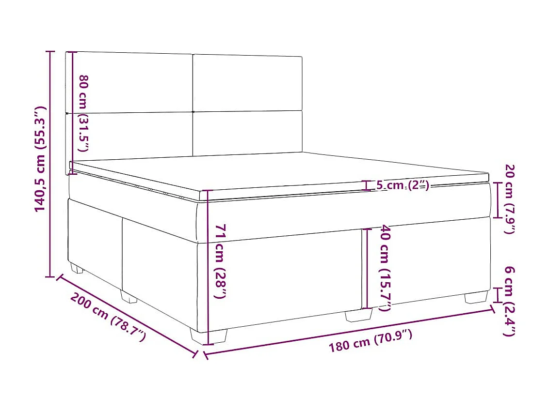 Cama box spring con colchón terciopelo azul 180x200 cm