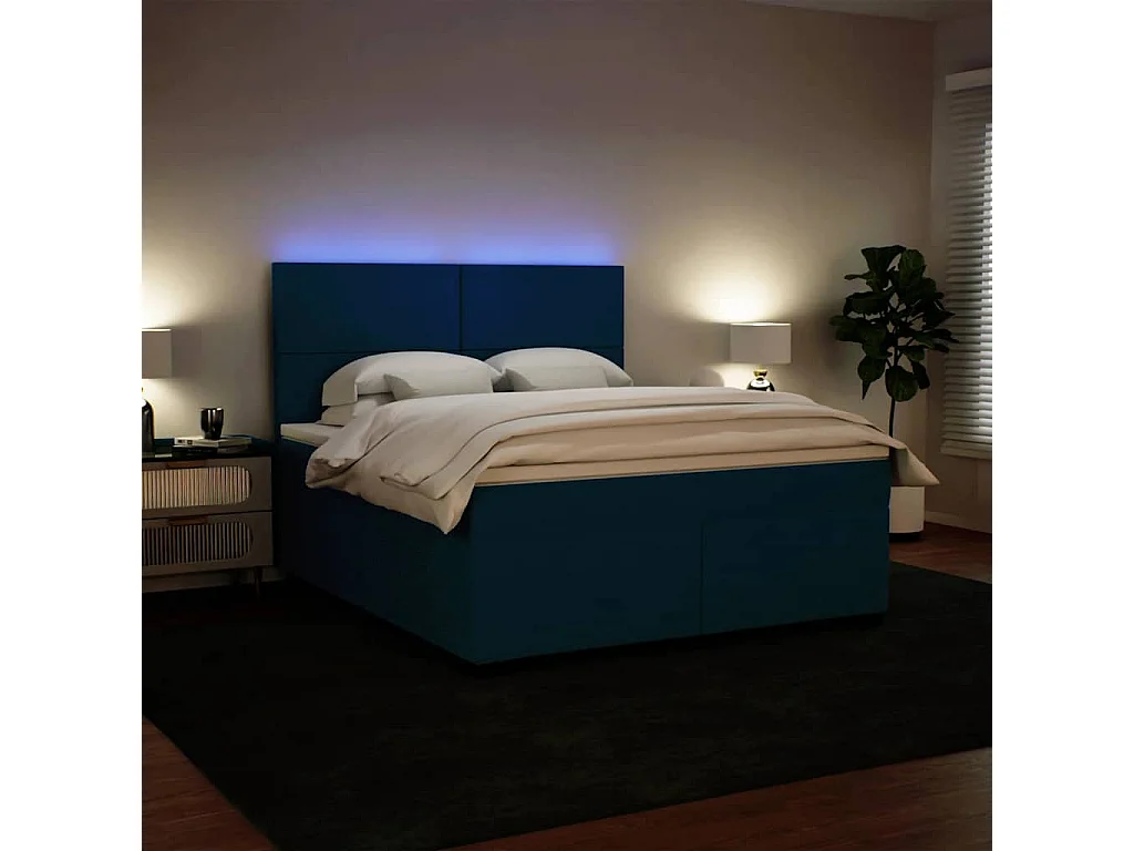 Cama box spring con colchón terciopelo azul 180x200 cm